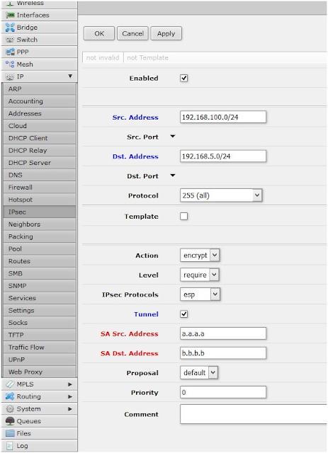 Настройка IPsec Policies в MikroTik