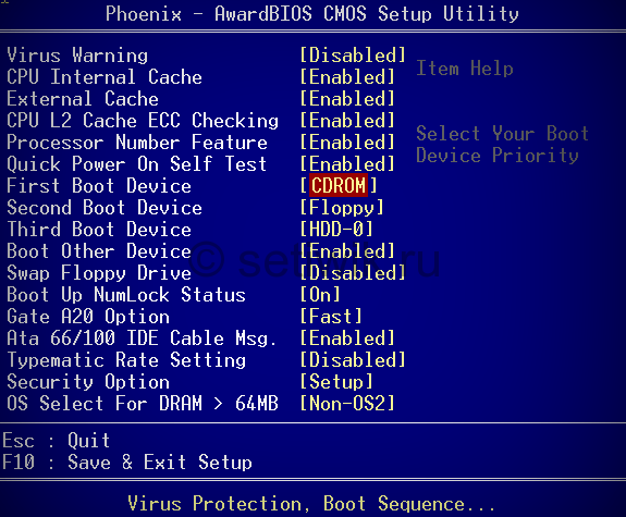 Настройка BIOS для установки Windows с установочного диска