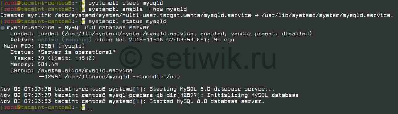 Управление сервисом MySQL в CentOS 8 Управление сервисом MySQL в CentOS 8