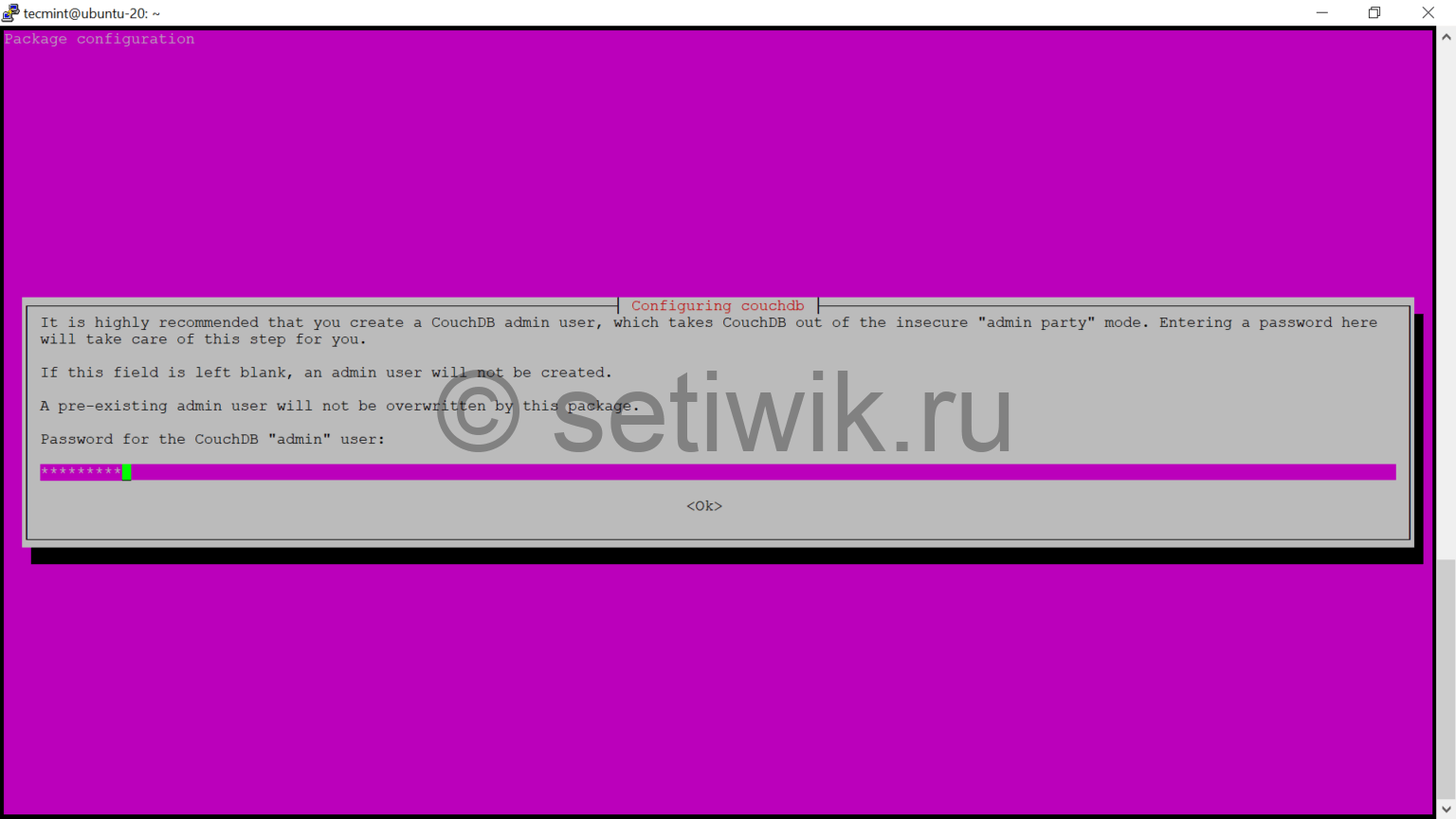 Установить Пароль Администратора CouchDB
