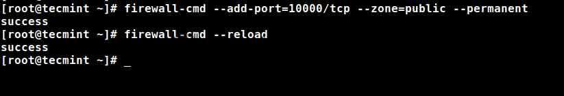 Команда открытие порта Webmin на брандмауэре Fedora