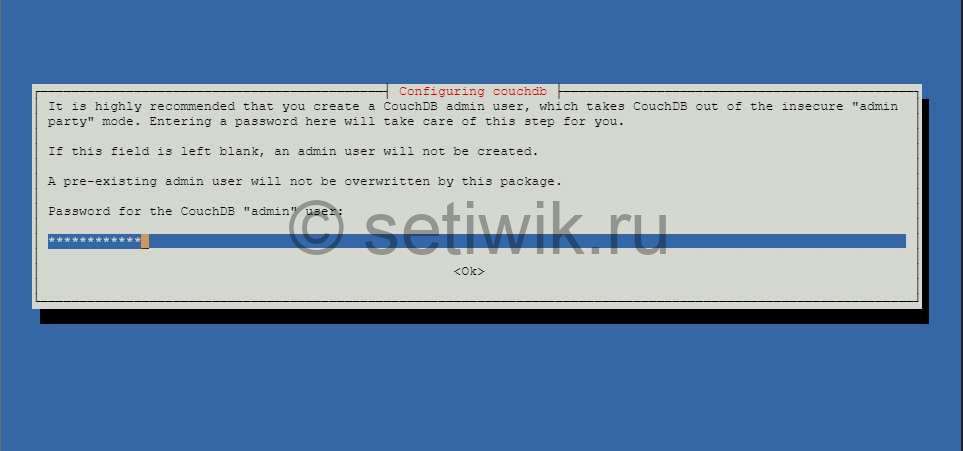 Установить Пароль Администратора базы данных CouchDB