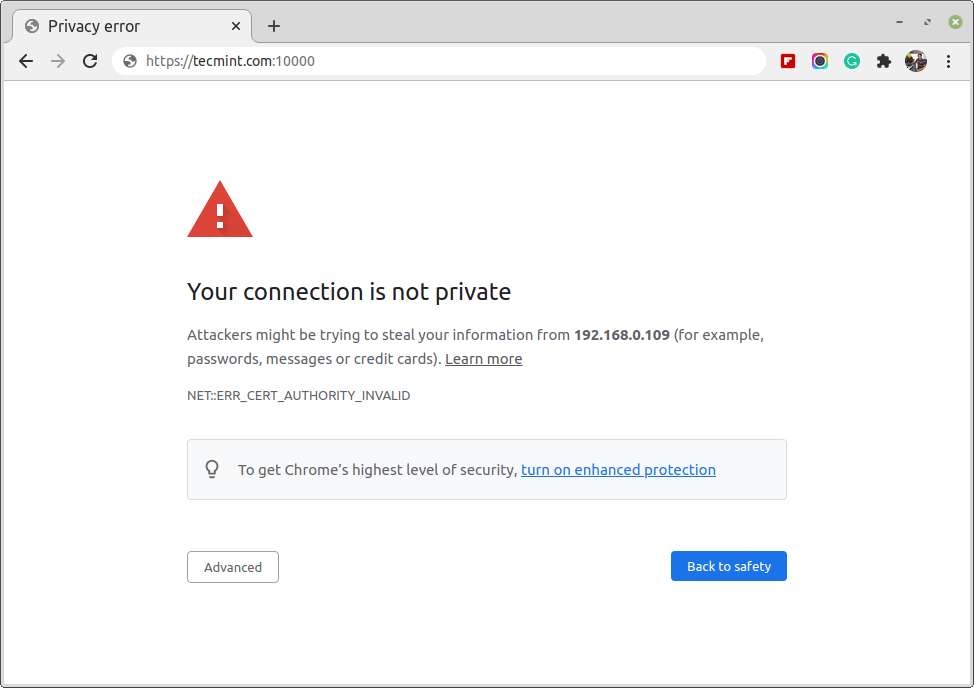 Предупреждение о соединении SSL
