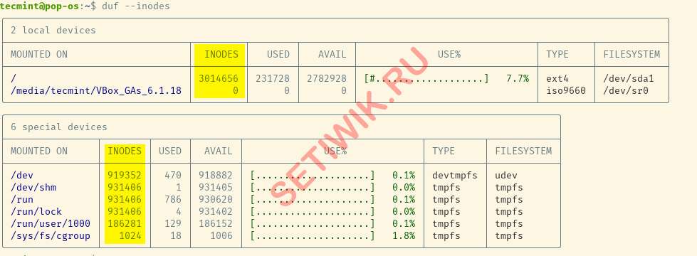 Проверка использование Inode Linux