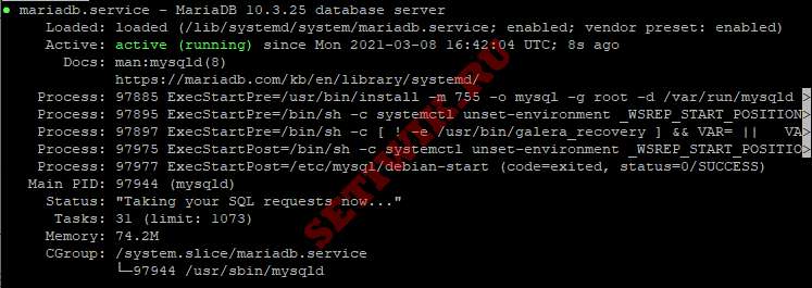 Проверка Состояние Службы MariaDB