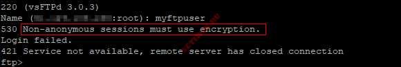 Ошибка FTP без TLS