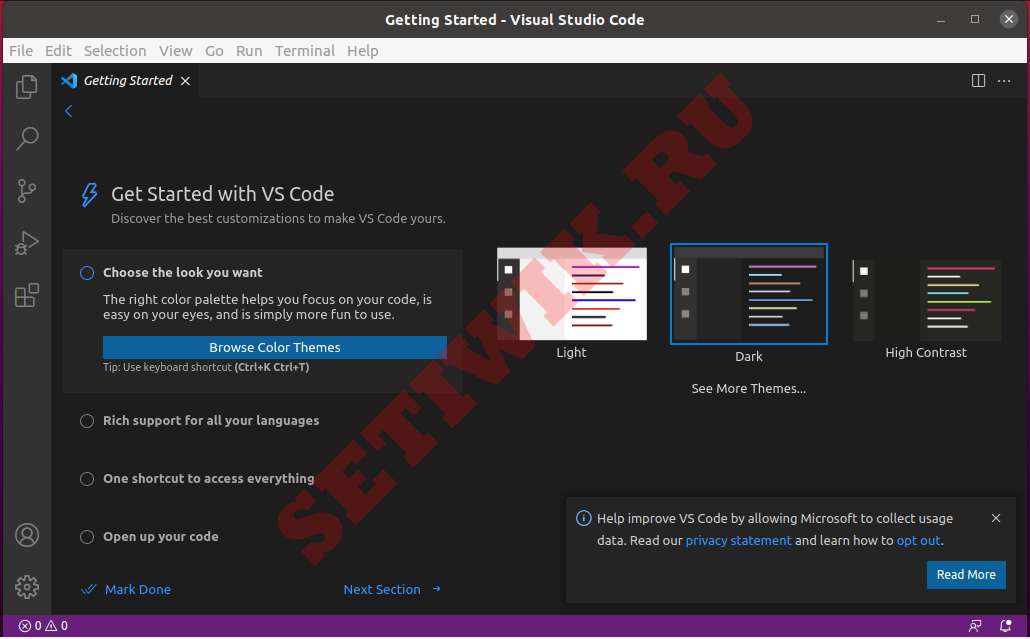Интерфейс Microsoft Visual Studio Code