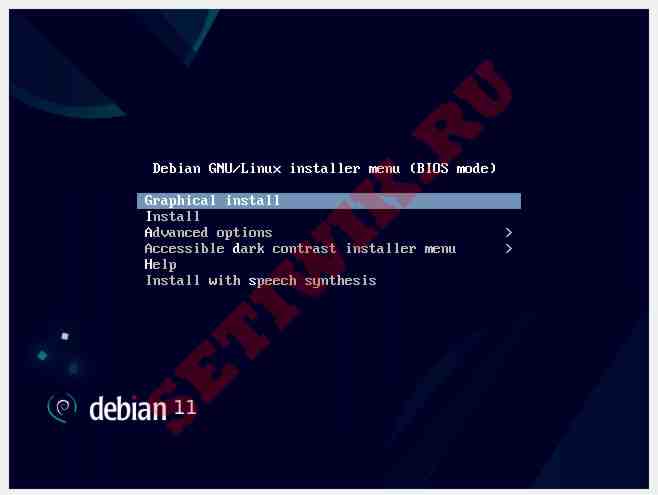 Меню установщика Debian