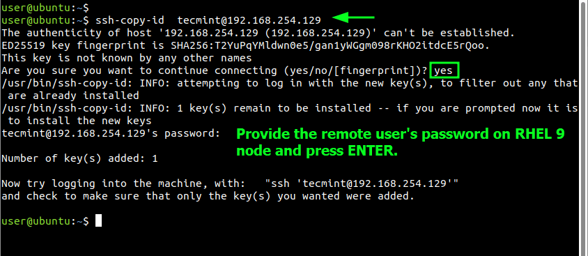 Копирование ключа SSH на удаленный RHEL 9