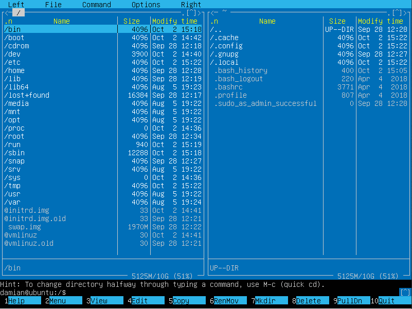 Файловый менеджер Midnight Commander (MC) Linux