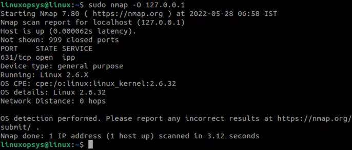 Проверка операционной системы хоста с помощью сканера Nmap