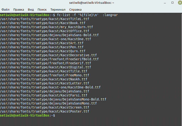 Получение списка установленных шрифтов определенного языка в Linux