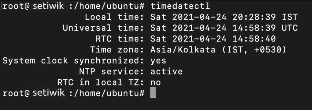 Проверка измененного часового пояса Ubuntu