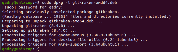Установка GitKraken с помощью команды dbkg