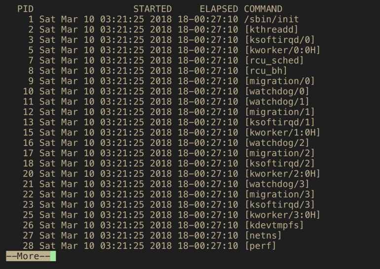 Время запуска и время выполнения всех процессов на сервере Ubuntu