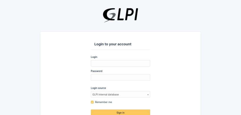 Страница входа в систему GLPI