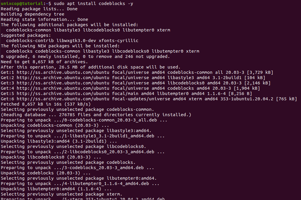 Установка CodeBlocks на Ubuntu с помощью APT