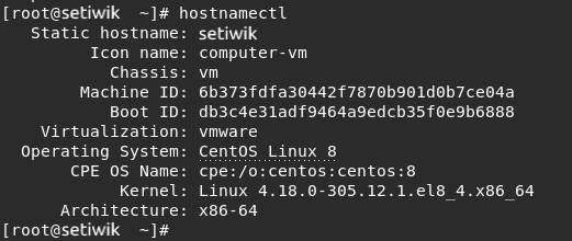 Проверка версии CentOS с помощью команды hostnamectl