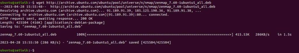 Скачивание пакетов Zenmap