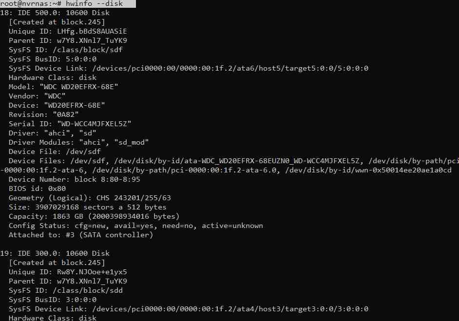 hwinfo просмотр информации о дисках Linux