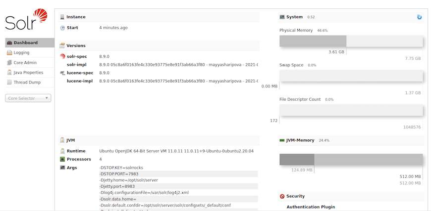 Интерфейс Apache Solr в Debian 12