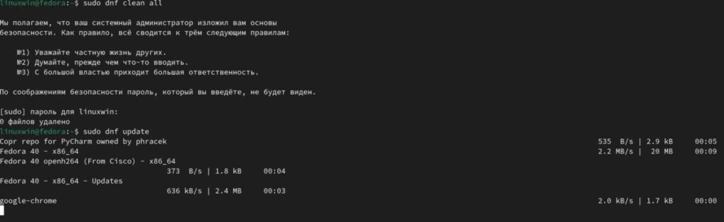 Обновление пакетов fedora 40