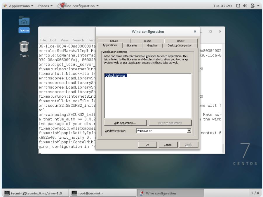 Конфигурация Winecfg в дистрибутивах на базе RHEL
