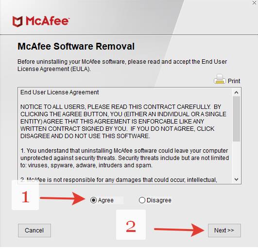 Согласие MCPR для удаления McAfee