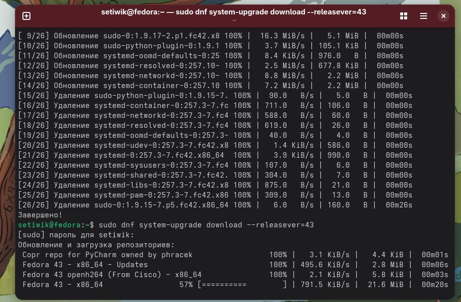 Загрузка пакетов Fedora 43