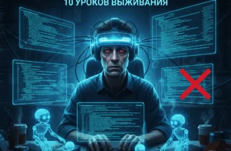 Выгорание разработчика при AI-кодинге — человек в нейрошлеме среди экранов с кодом
